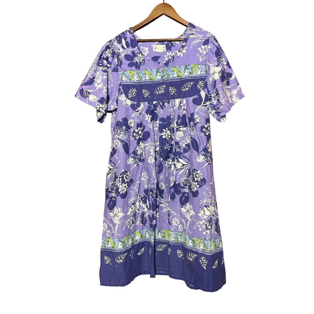 Anthony Richards Women NA Purple Floral Muumuu Dress Short Sleeve Midi Pockets
